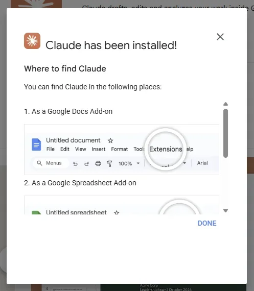 חלון אישור: Claude has been installed