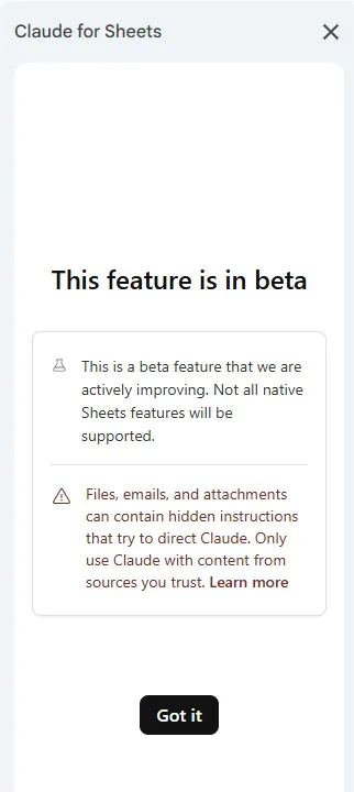 מסך This feature is in beta עם אזהרה על הוראות נסתרות