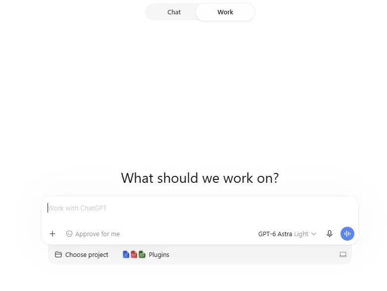 המתג בין Chat ל-Work בראש החלון