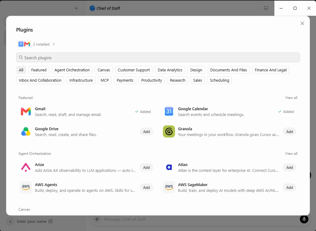 הקטגוריות: מ-Inbox And Collaboration ועד Payments, Research ו-MCP