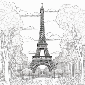 Coloring page, Paris Eiffel tower