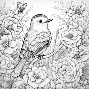 Coloring page, flowers and birds