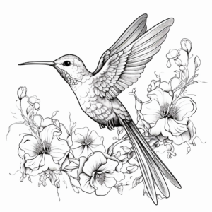 Coloring page for adult, one beautiful hummingbird