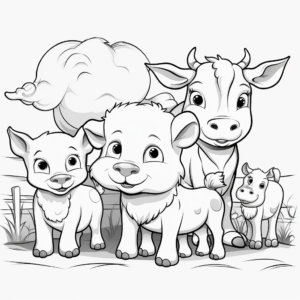 Coloring page for kids, cute cartoon farm animals