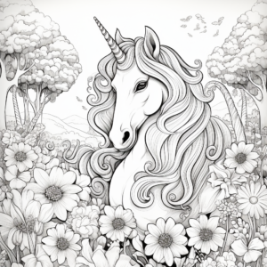 Coloring page for kids, magical unicorn