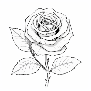 Coloring page, simple line art one single rose