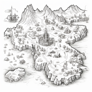 Coloring page, pirate adventure treasure map